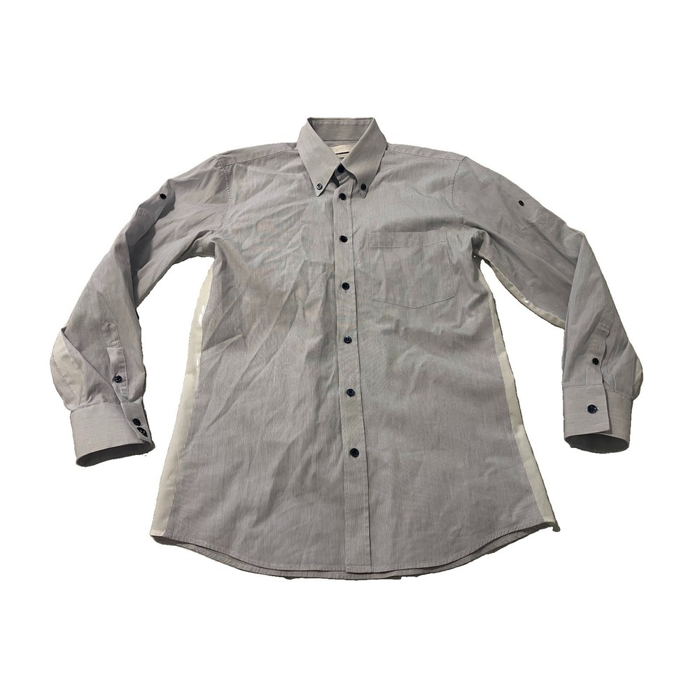 Alexander McQueen Men's Pinstripe Button-Up Blue W/White Side-Panel Skull Sleeve